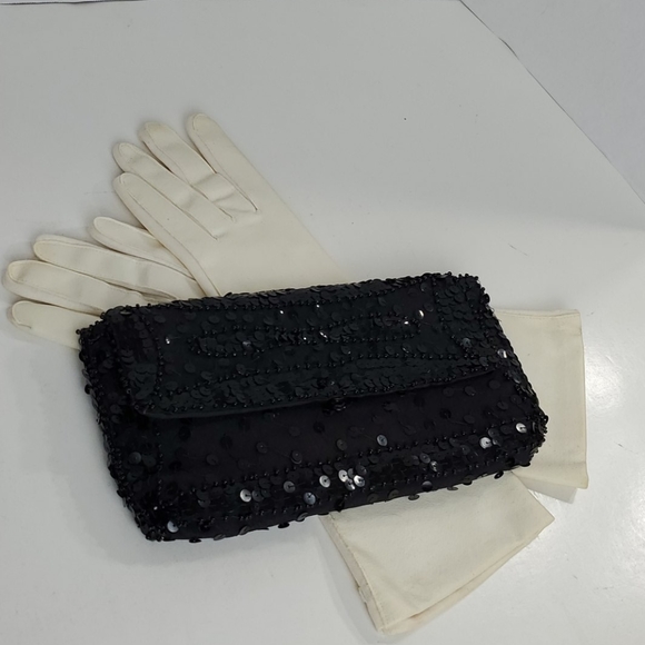 Vintage black sequin clutch 9.5"X5" snap closure - Picture 2 of 8